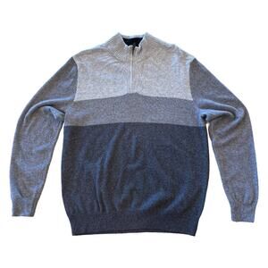 Alan Flusser Cashmere Quarter Zip Sweater Size Large Gray Colorblock Pullover